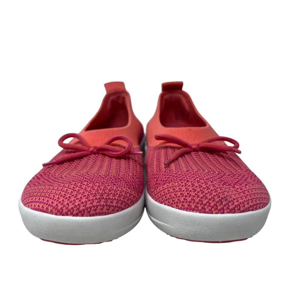 FitFlop Uberknit Slip On Women's Size 7 Ballet Flat Bow Coral Orange Pink‎ Mesh